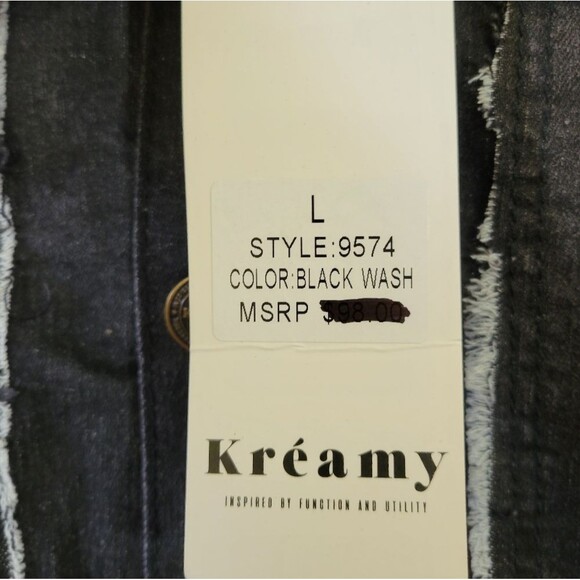 Boutique Brand Sherpa Lined Black Denim Jean Jacket Raw Frayed Hem Size XS/Small - Picture 9 of 11